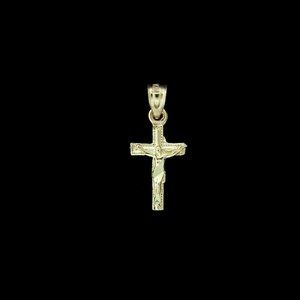 Real 10K Yellow Gold Diamond Cut Cross Pendant